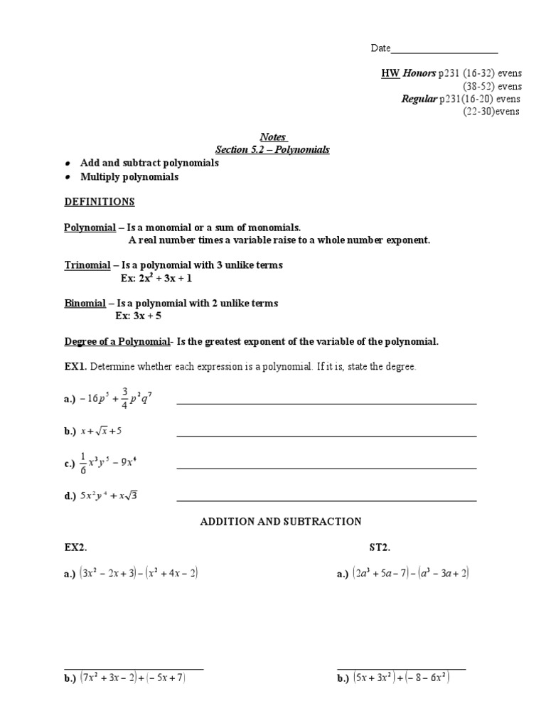 Polynomials: Operations and Definitions | PDF | Polynomial ...