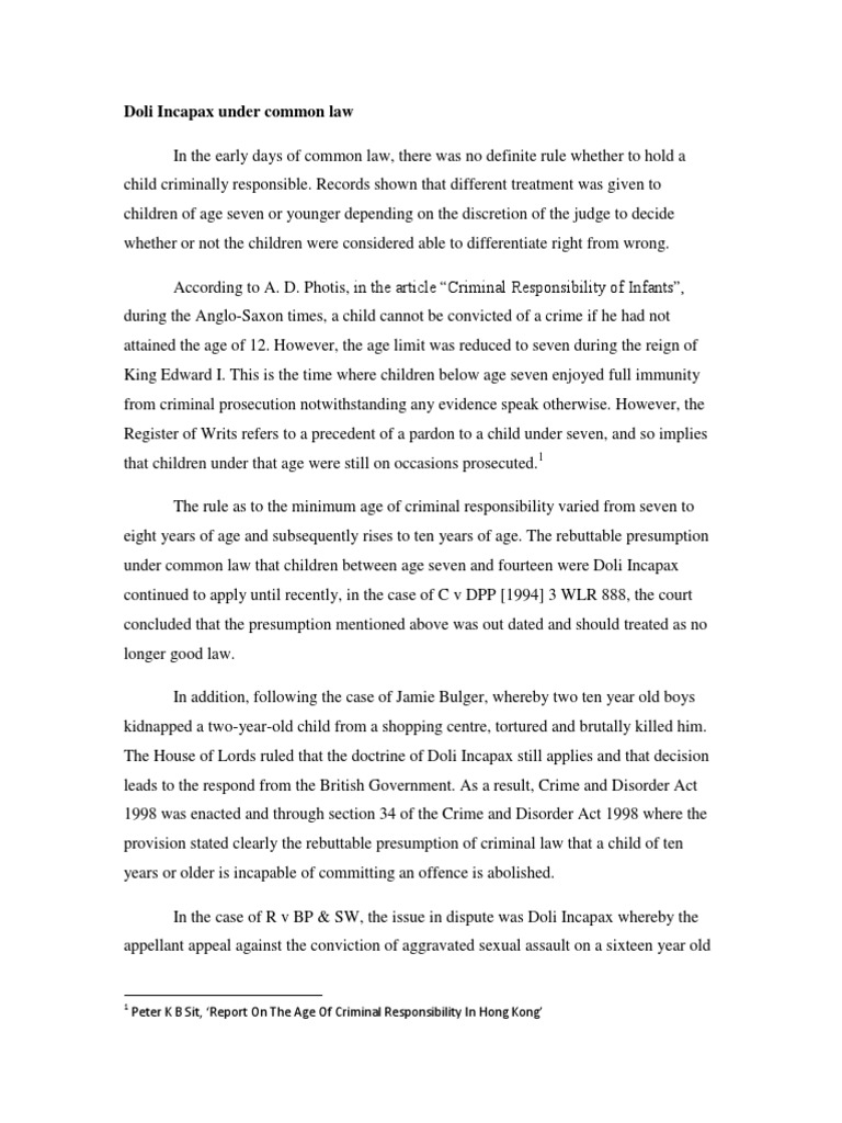 Understanding Doli Incapax Law | PDF | Burden Of Proof (Law) | Crime ...