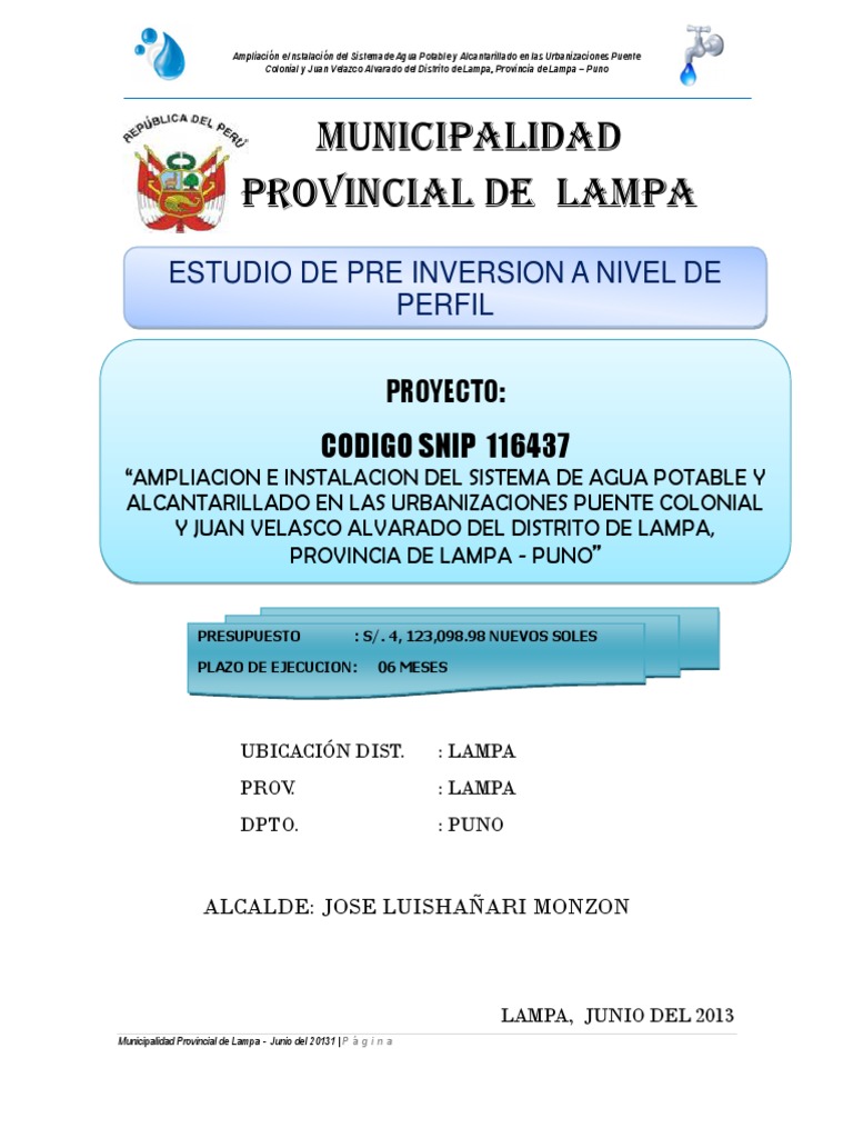 Municipalidad Provincial de Lampa Saneamiento Sustentabilidad