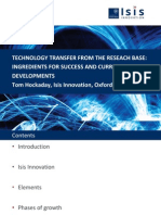 Technology Transfer From The Reseach Base: Ingredients For Success and Current Developments