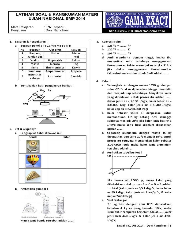LATIHAN SOAL &amp; RANGKUMAN MATERI IPA TERPADU UN SMP 2014