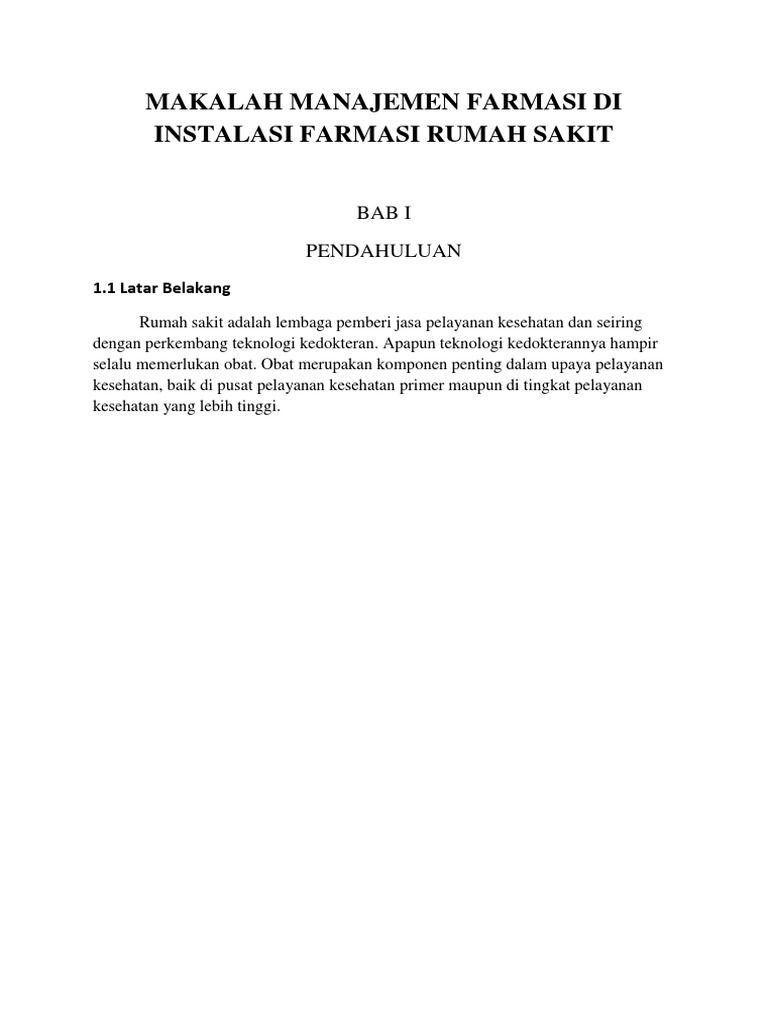 Makalah Manajemen Farmasi Di Instalasi Farmasi Rumah Sakit