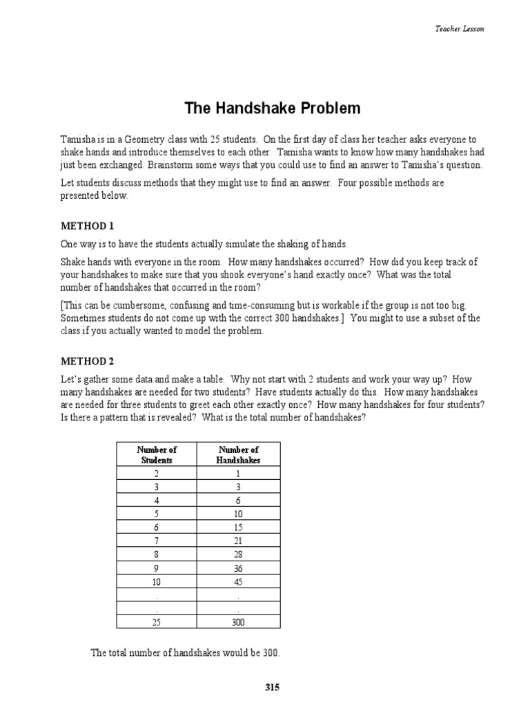 Handshake Problem Teaching PDF