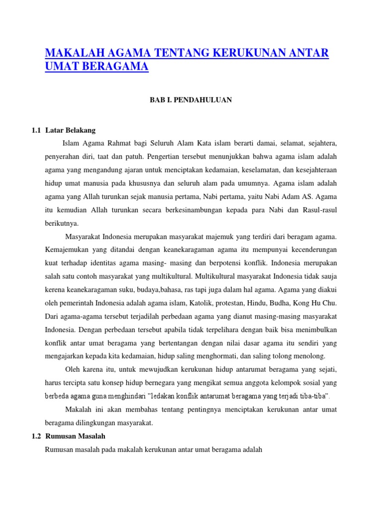 Makalah Agama Tentang Kerukunan Antar Umat Beragama