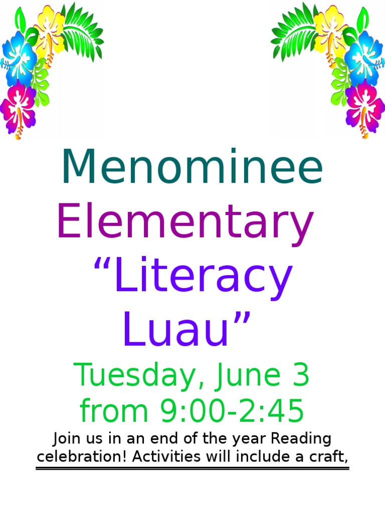Menominee Elementary Literacy Luau Event | PDF