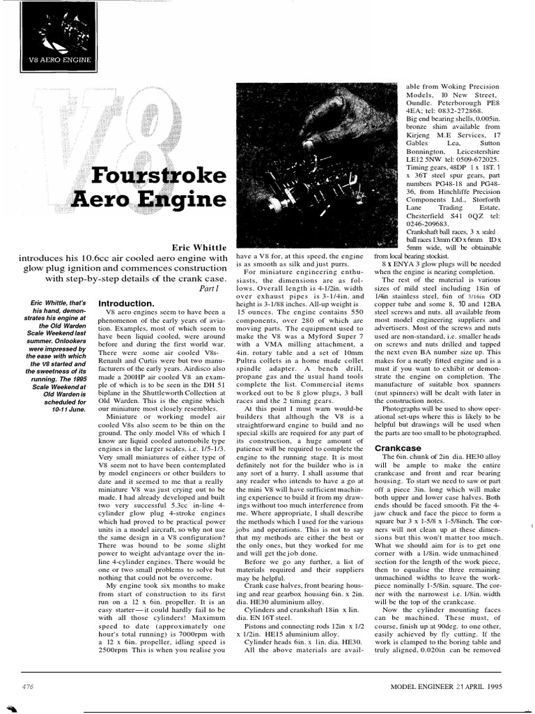 Building a Miniature V8 Aero Engine | PDF | Machining | Drill
