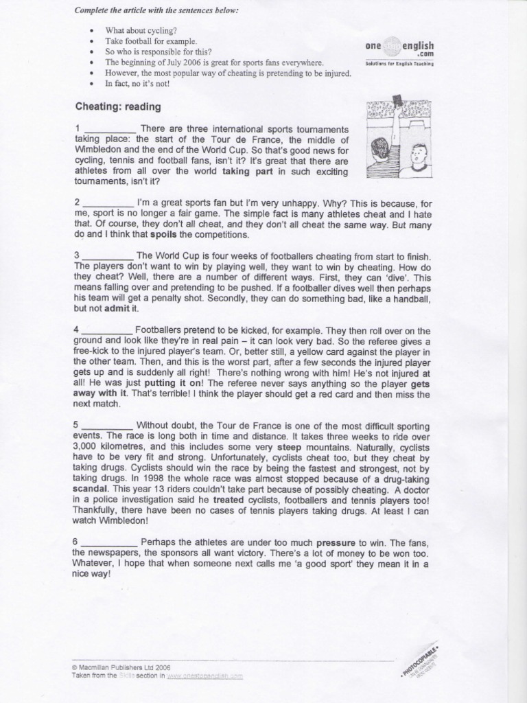 Cheating Topic Sentences Sports Association Football
