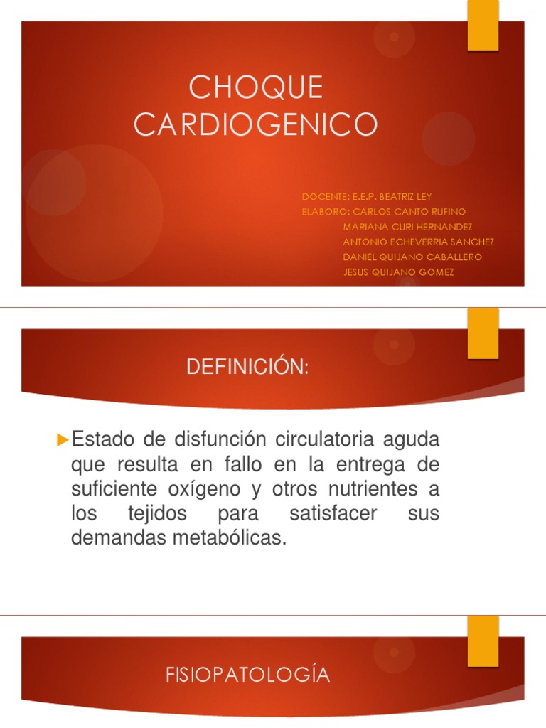 CHOQUE CARDIOGENICO Especialidades Medicas Medicina CLINICA