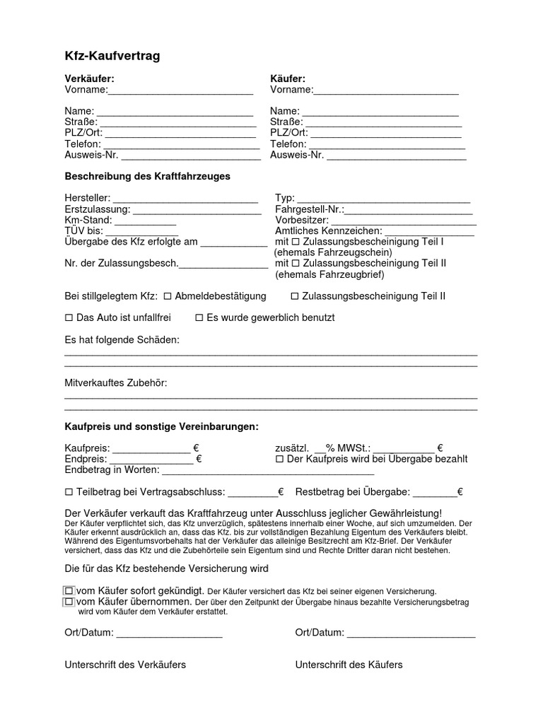 Kaufvertrag Auto