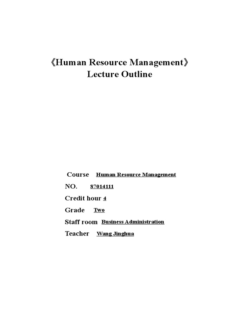 Human Resource Management Course Outline | PDF | Performance Appraisal ...