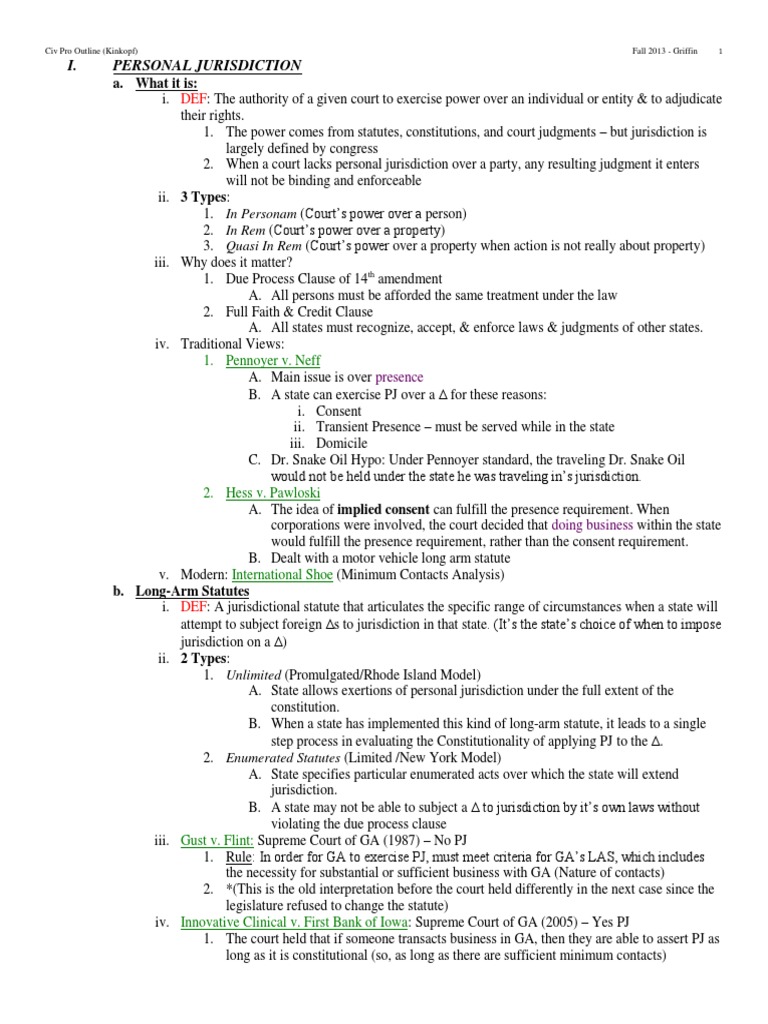 Civ Pro Outline PDF Supplemental Jurisdiction Diversity Jurisdiction