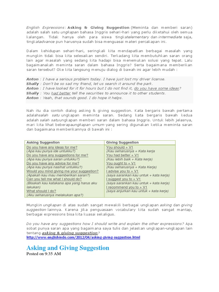 English Expressions Nasihat Pendapat Bahasa Indonesia