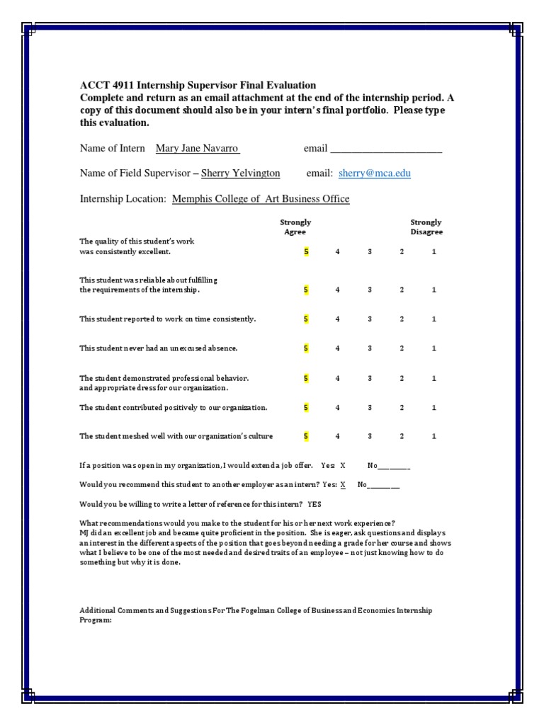Acct 4911 Internship Supervisor Final Evaluation | PDF | Business