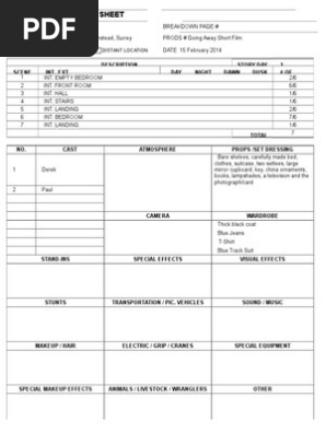 Breakdown Sheet 1
