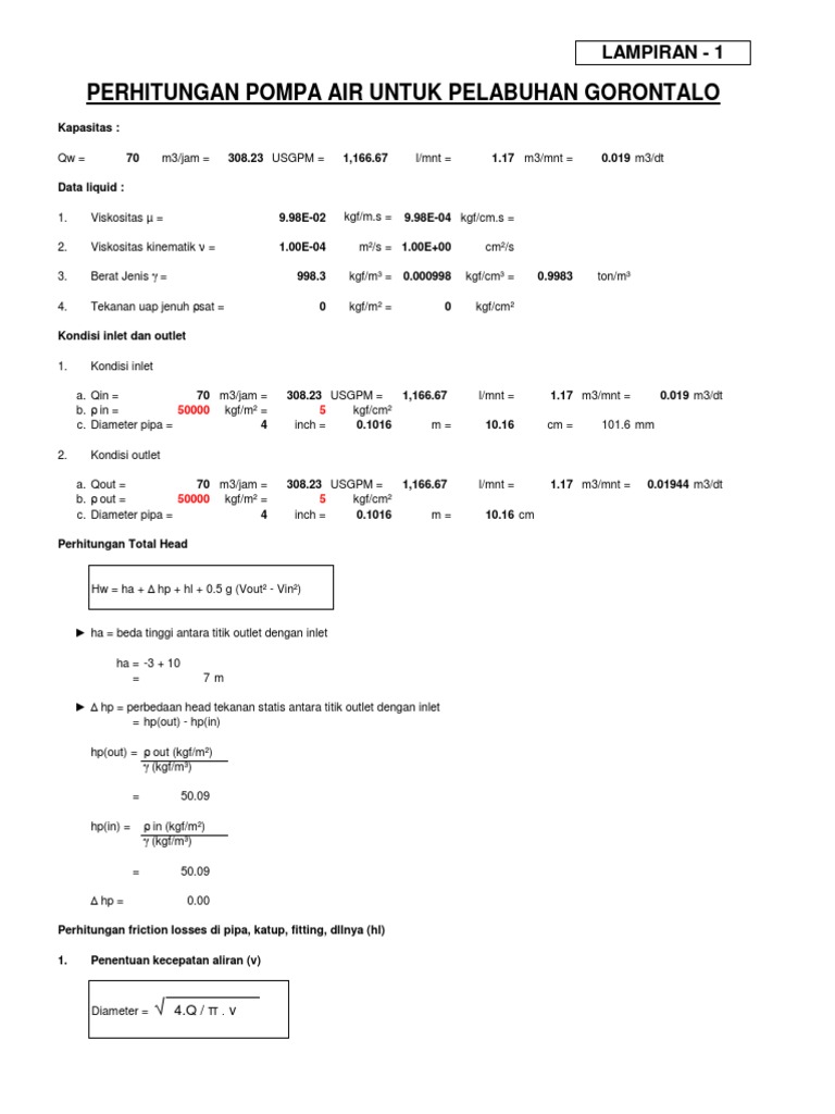Contoh Soal Menghitung Head Total Pompa Deretan Contoh