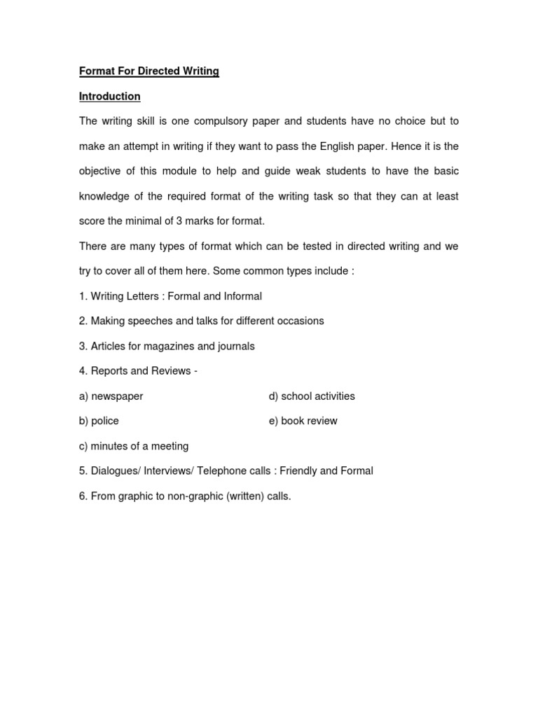 Format For Directed Writing Pdf