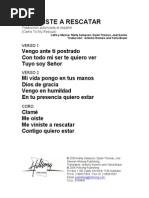 Came To My Rescue Spanish Official Translation Recommended by the wall street journal. came to my rescue spanish official