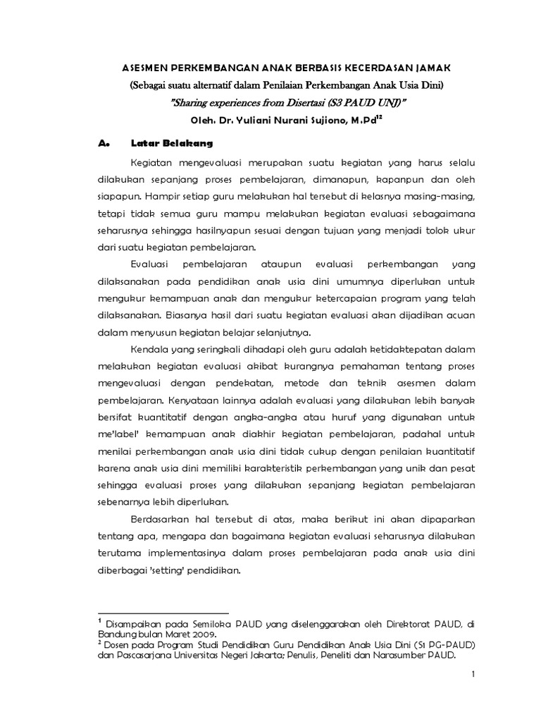 Asesmen Perkembangan Anak Berbasis Kecerdasan Jamak