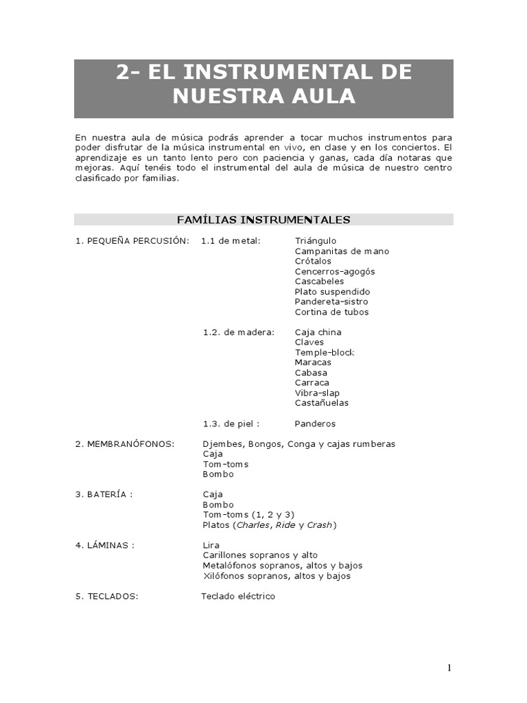 Instrumentos de Música en el Aula | PDF | Ritmo | Kit de batería