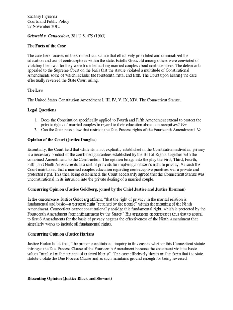 Griswold v Connecticut Griswold V. Connecticut United States