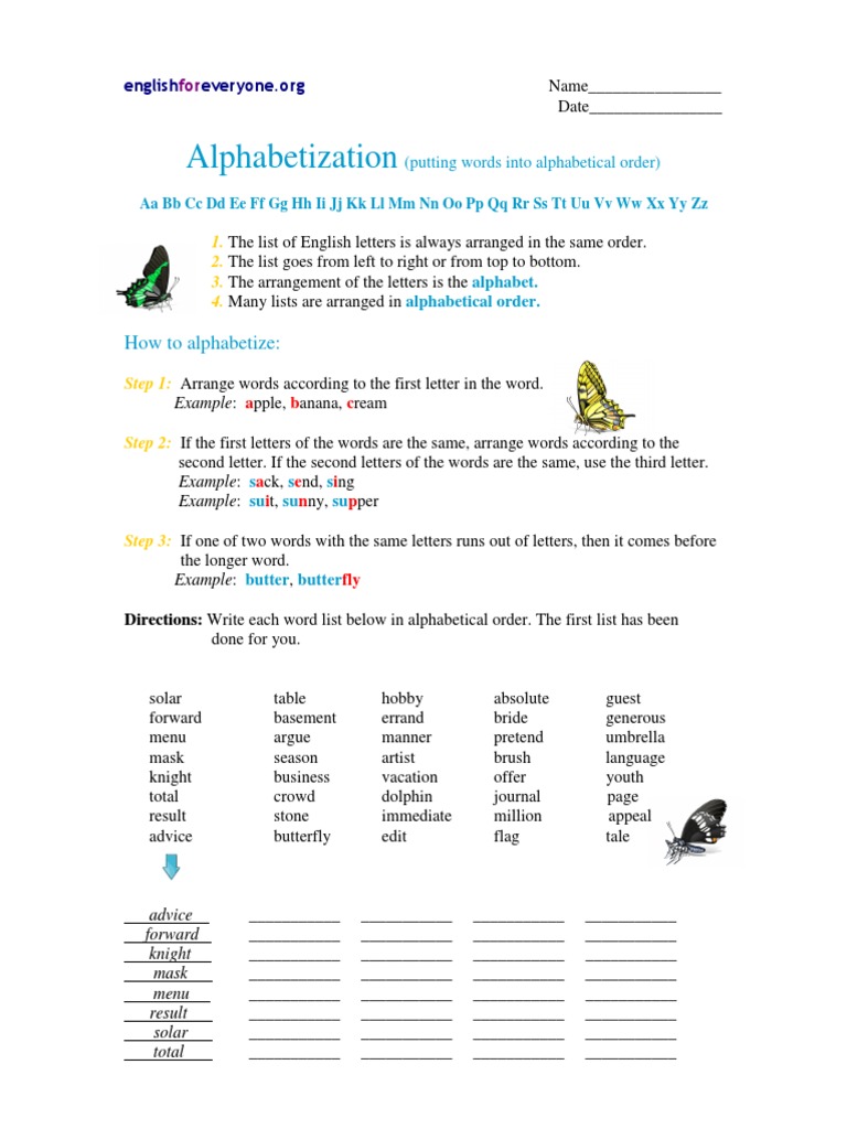 Alphabetization Practice Languages Linguistics