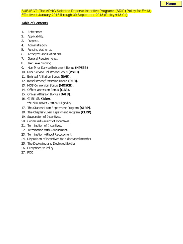 ARNG SRIP Policy FY13 Overview | PDF | Officer (Armed Forces ...