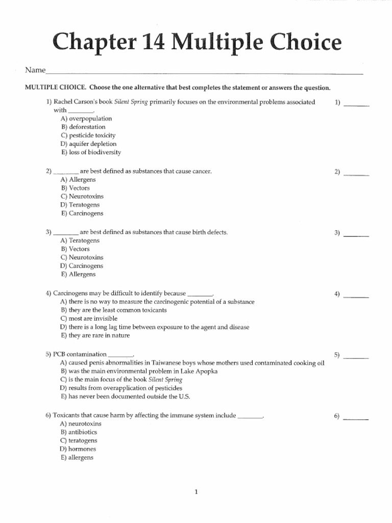 APES Chapter 14 Multiple Choice PDF Tests Psychological Testing