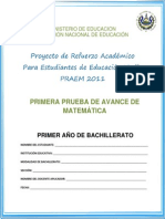 Primera Prueba Avance Matematica Primer Año Bachillerato