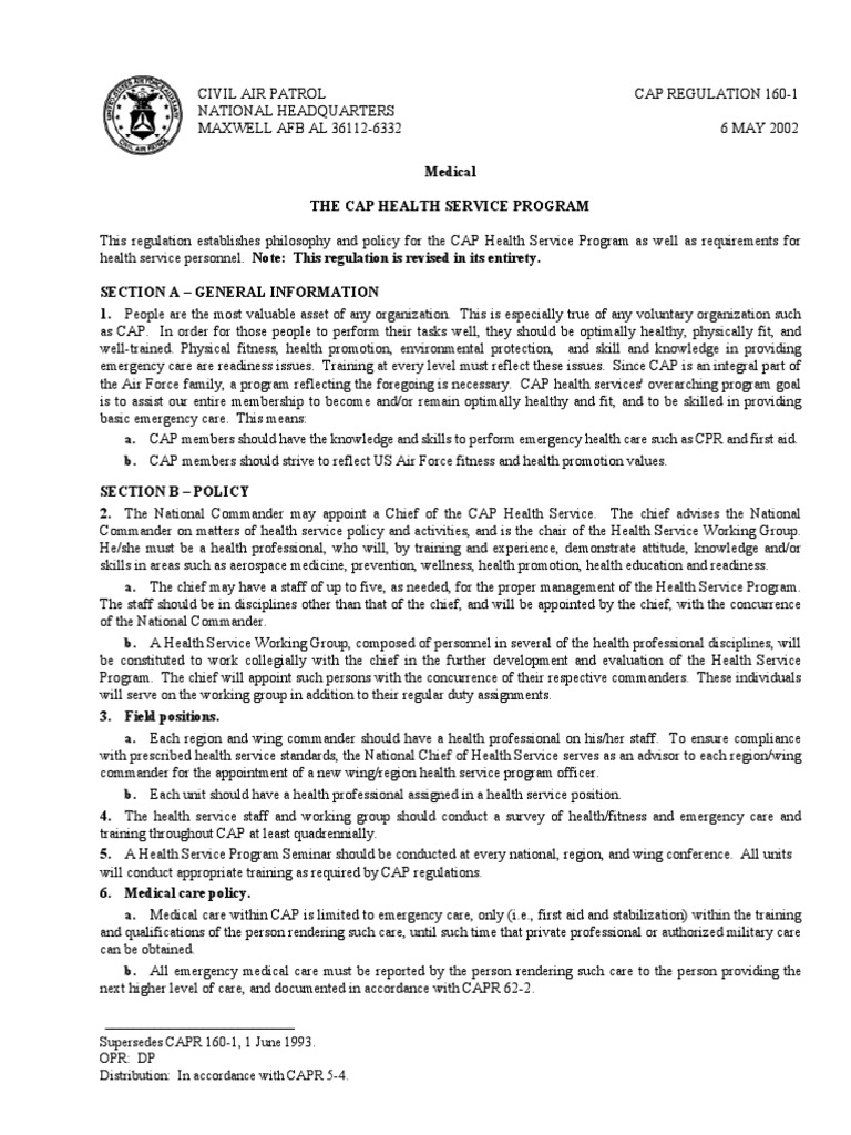 CAP Health Service Program Overview | PDF | Civil Air Patrol | Health ...