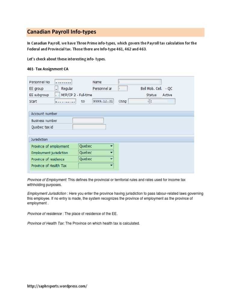 SAP Payroll Canada Payroll Infotypes Payroll Tax Tax Deduction