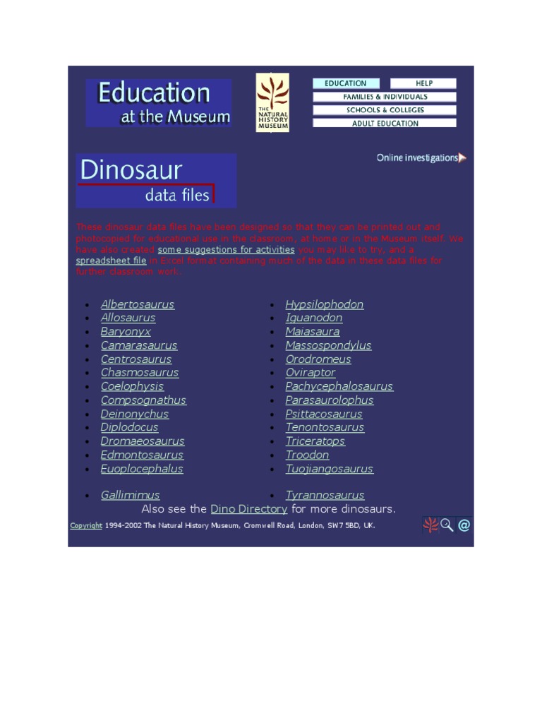 Dinosaur Data for Education | PDF