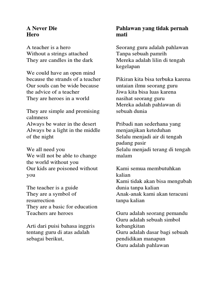 Puisi Bahasa Inggris Dan Artinya Untuk Guru House Pdf