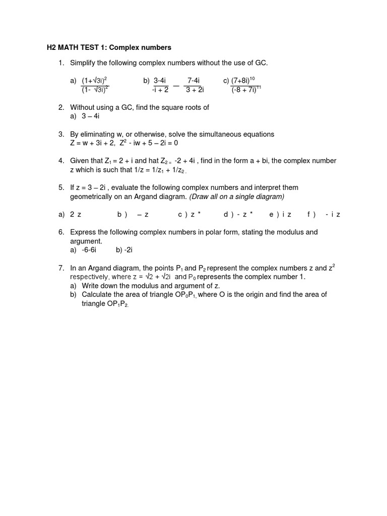 H2 Math Test 1 | PDF