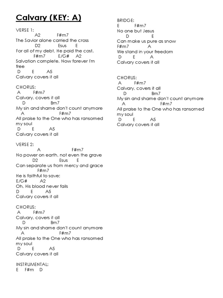 Calvary (Hillsong Chord Sheet) Salvation Song Structure