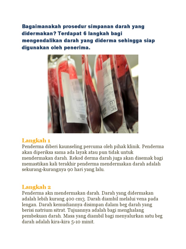 Bagaimanakah Prosedur Simpanan Darah Yang Didermakan Pdf