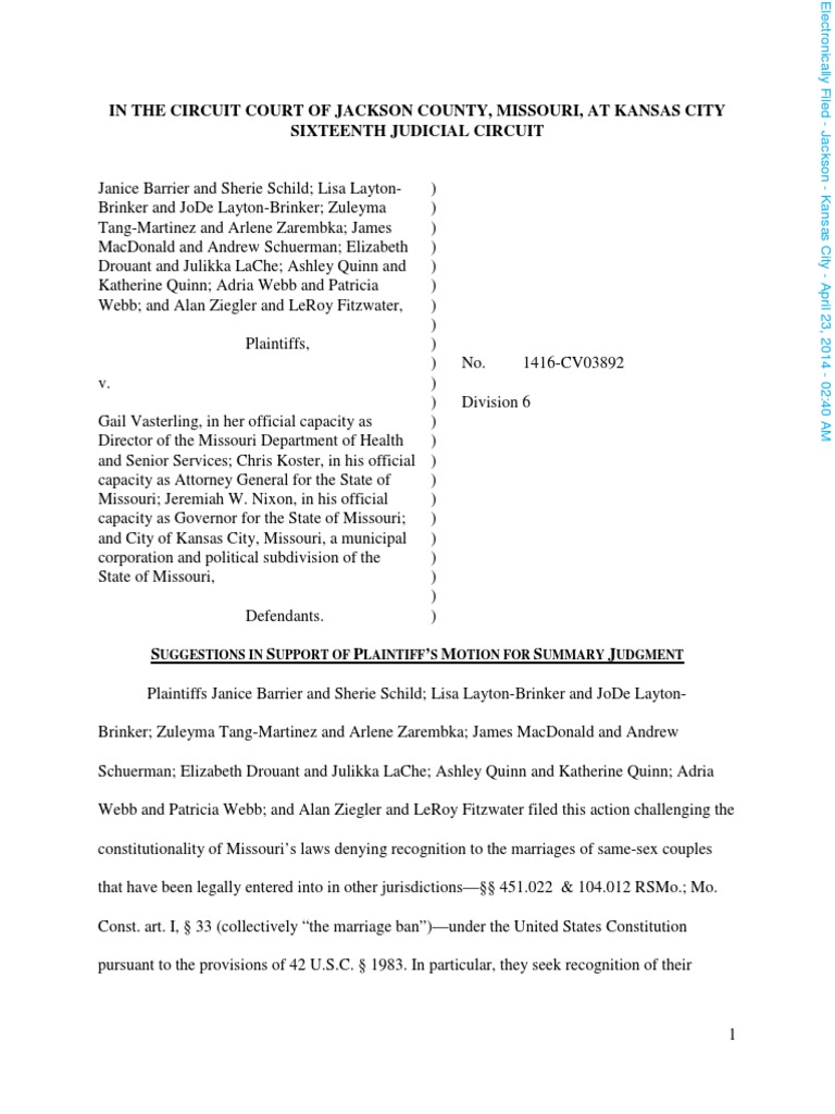 ACUL: Motion For Summary Judgement | PDF | Fourteenth Amendment To The ...