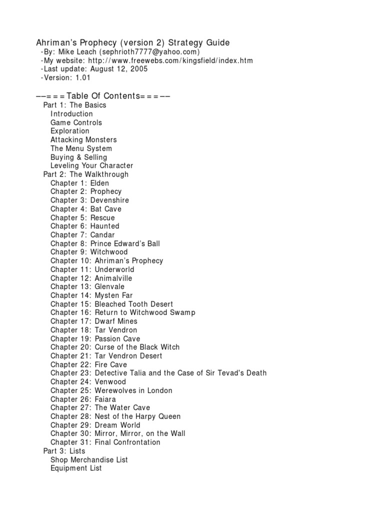 Ahrimans Prophecy Strategy Guide Download Free PDF Menu (Computing