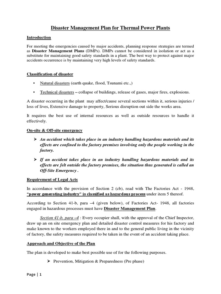 Disaster Management Plan For Thermal Power Plants | PDF | Emergency ...