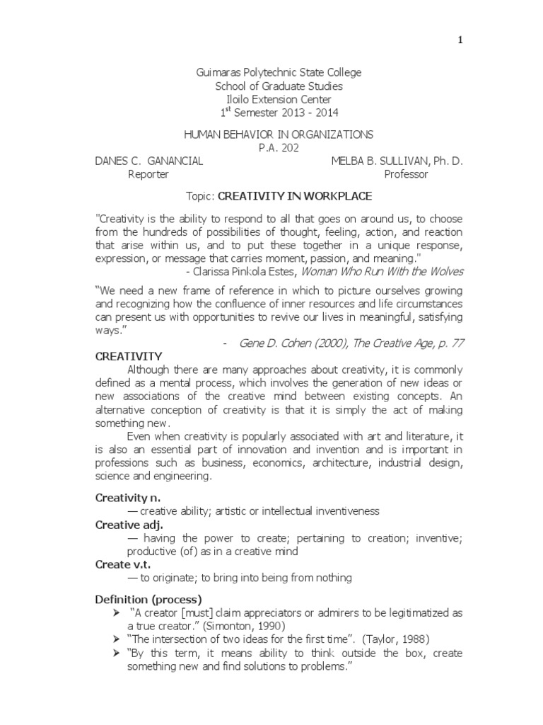 Transitioning to Workplace Creativity | PDF | Creativity | Thought