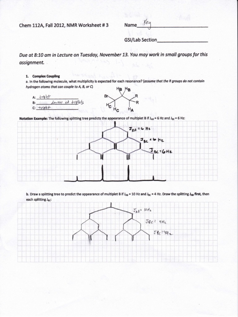 NMR Worksheet 3 Key Nuclear Resonance Nuclear Chemistry