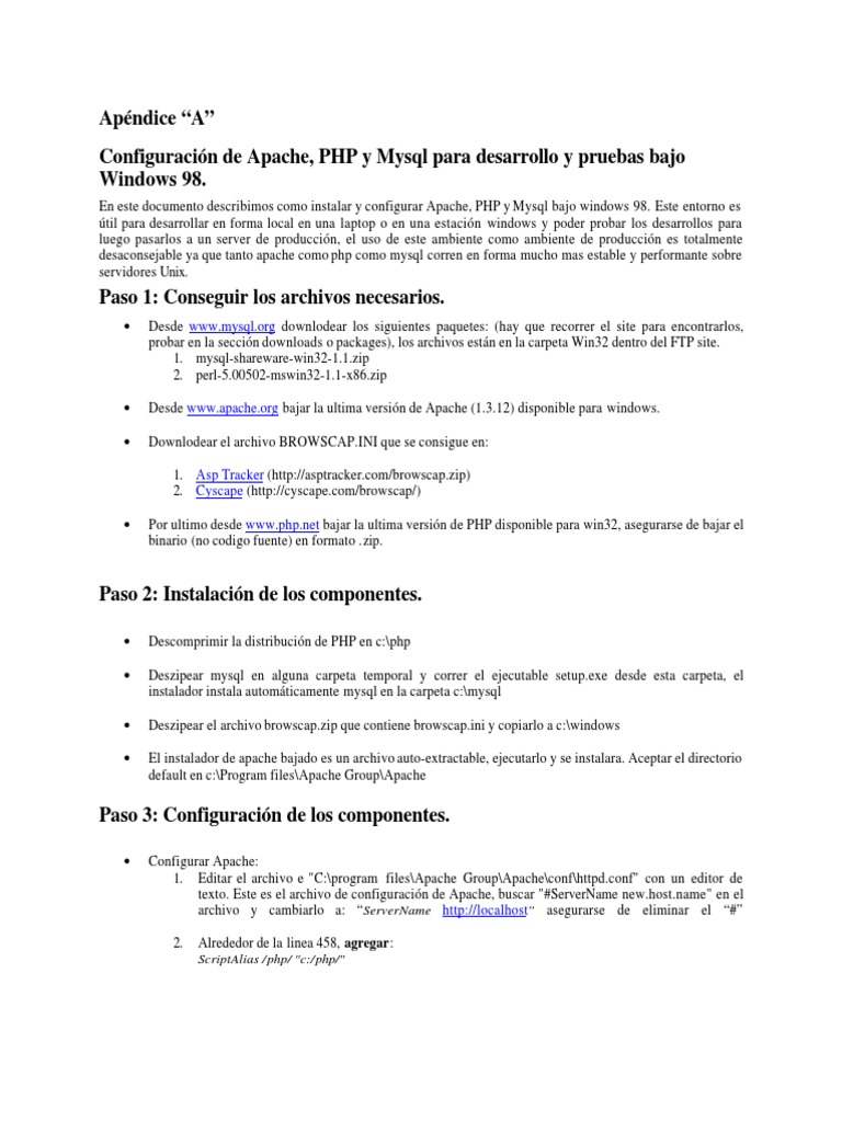 Configuración de Apache y PHP en Windows 98 | PDF | Servidor web ...