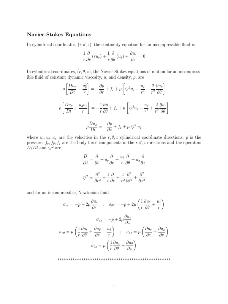 Equations | PDF | Navier–Stokes Equations | Fluid Mechanics
