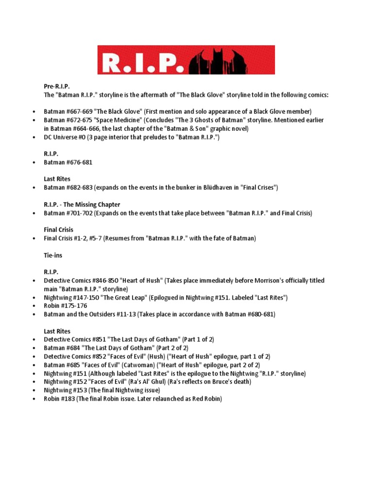 Batman R.I.P. Reading Order Guide | PDF
