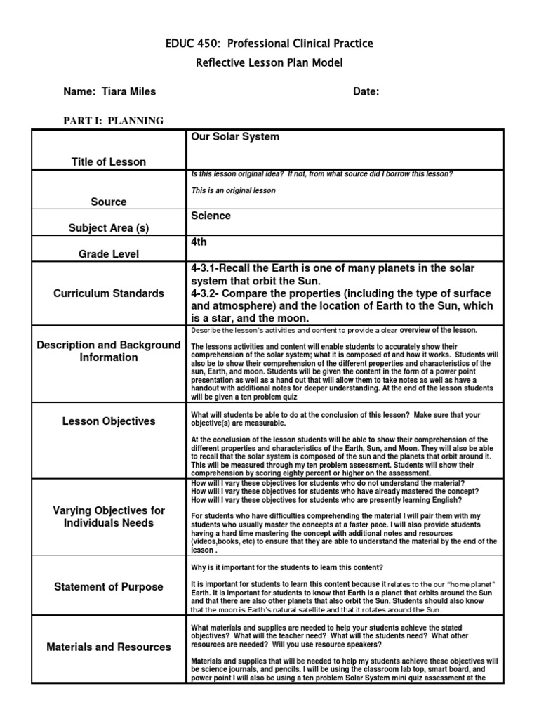 4th Grade Solar System Lesson Plan | PDF | Differentiated Instruction ...