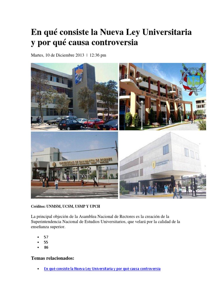 Nueva Ley Universitaria PDF Universidad Educación más alta
