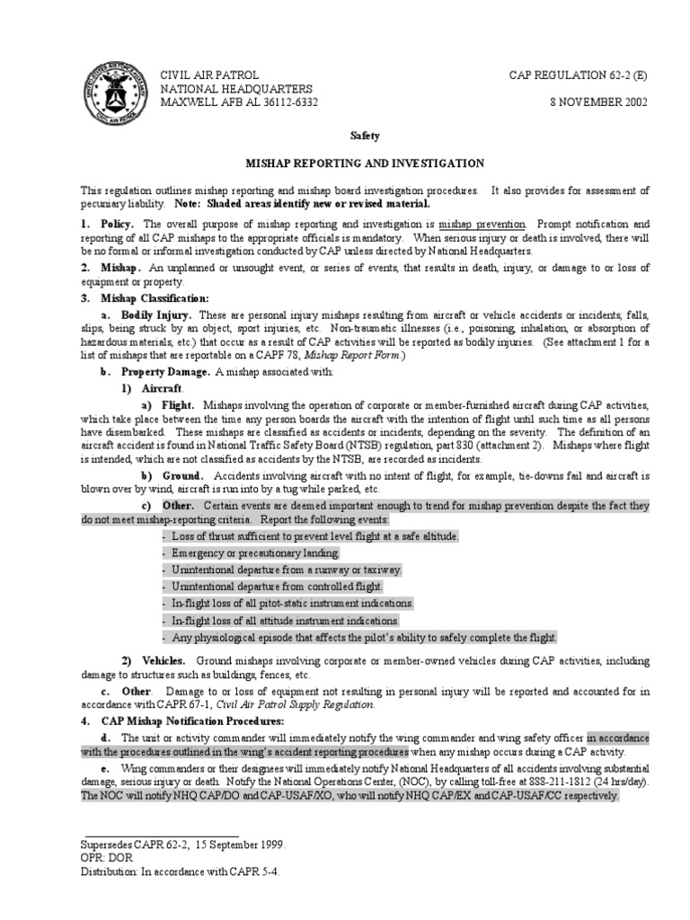 CAP Regulation 62-2: Mishap Reporting | PDF | Aviation Accidents And ...