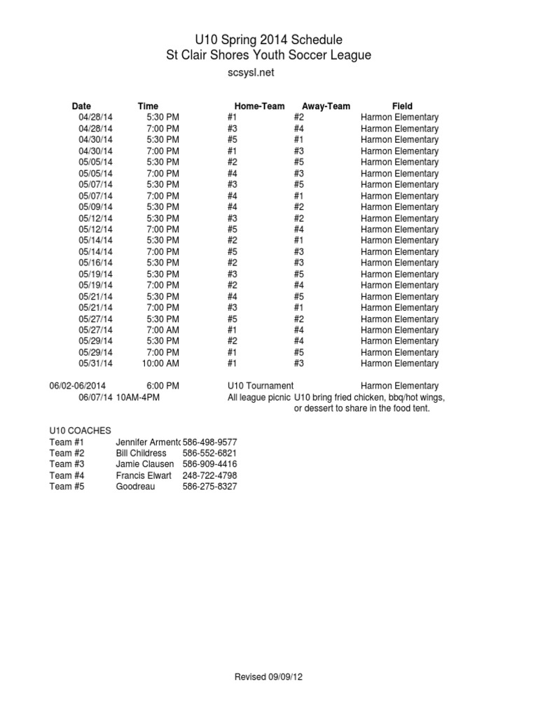 Soccer Schedules PDF