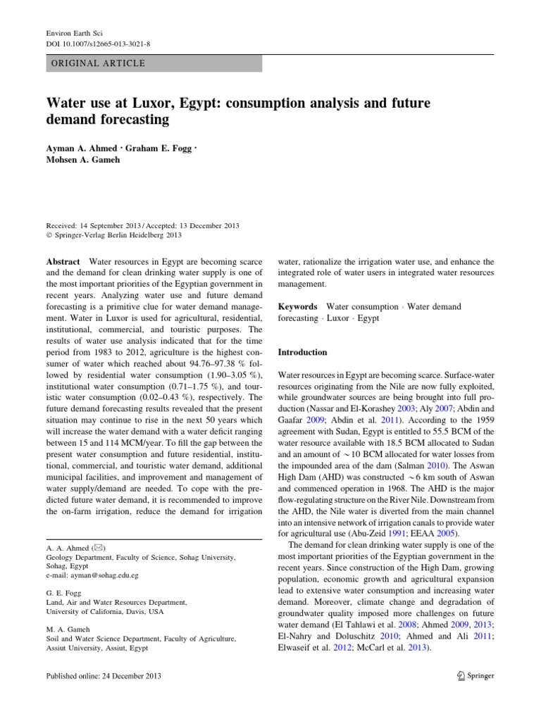 Water Demand Analysis in Luxor, Egypt | PDF | Regression Analysis ...