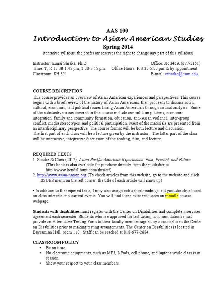 Asian American Studies Course Overview | PDF | Citation | Test (Assessment)