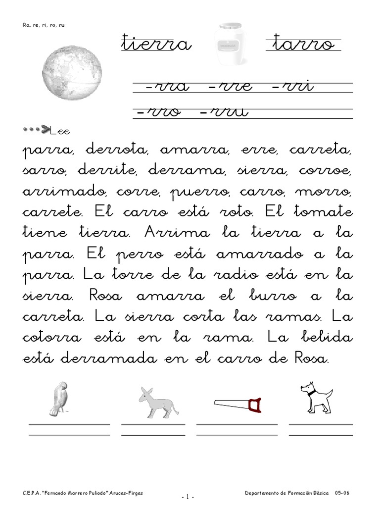 Ejercicios de palabras con RRA, RRE, RRI, RRO, RRU | PDF | Vegetales ...
